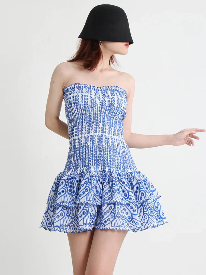 Strapless Mini Dress with Ruching and Ruffle - Diane