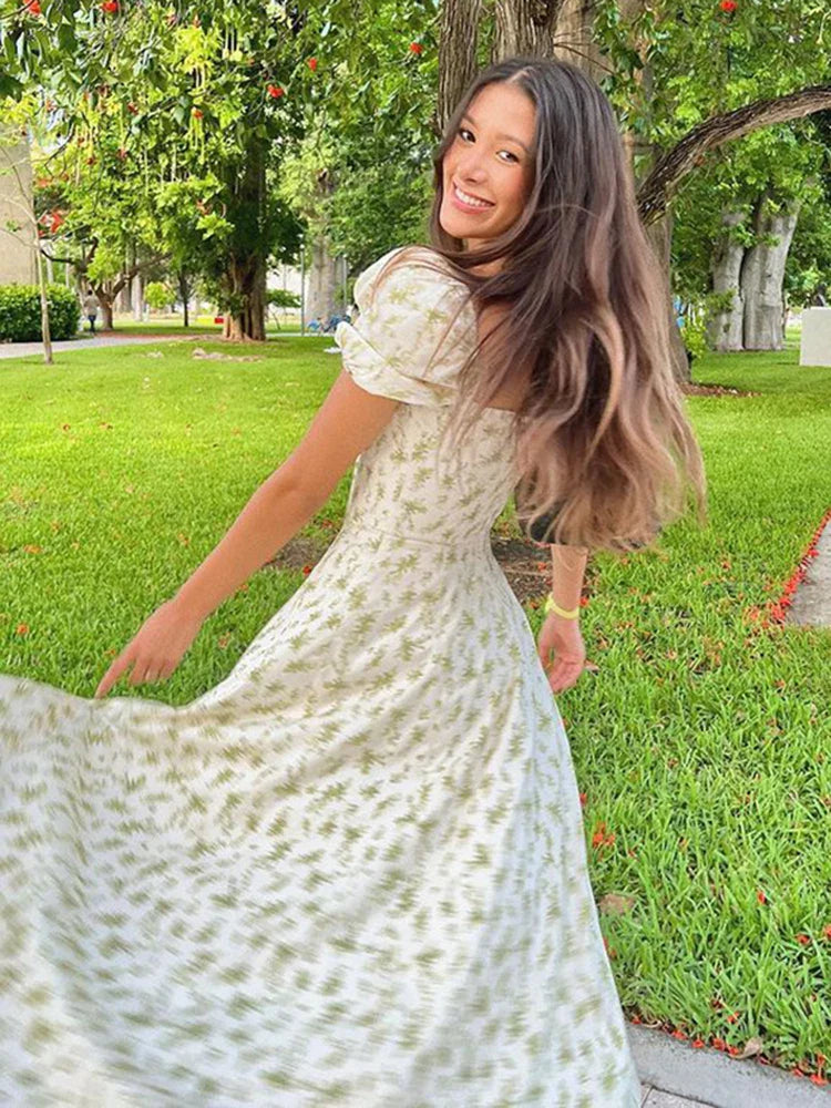 Rustic Midi Dress with Floral Print - Hadia
