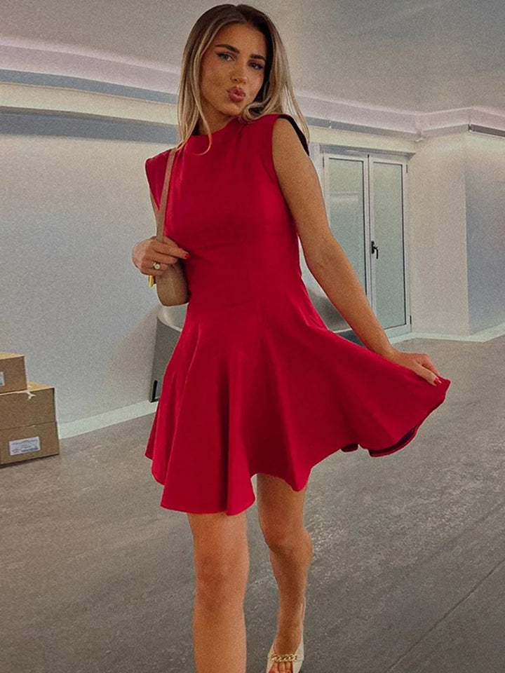 Ruffled Mini Dress with A-Line Cut and Half Turtleneck - Riley