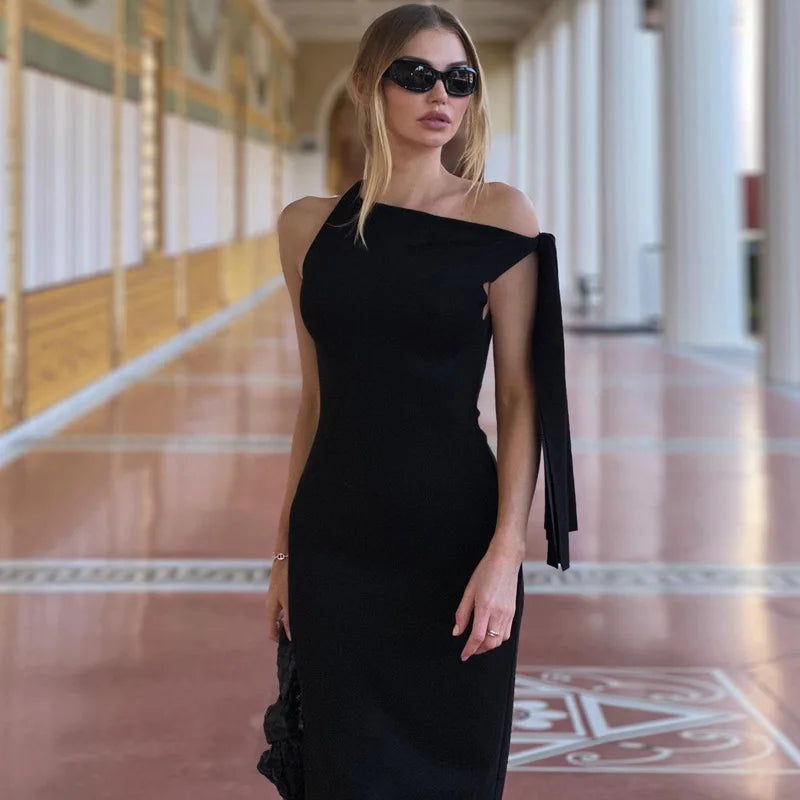 Elegant Maxi Dress with Shoulder Tie - Yolanda