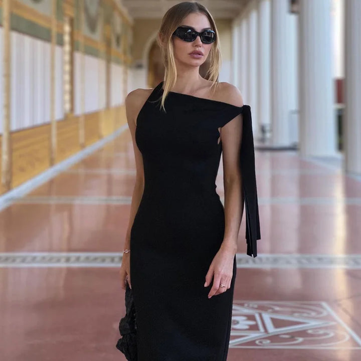 Elegant Maxi Dress with Shoulder Tie - Yolanda