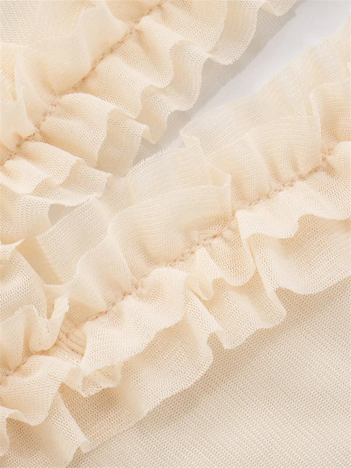 Maxi chiffon dress with ruffles and asymmetric design with matching scarf detail - Milka