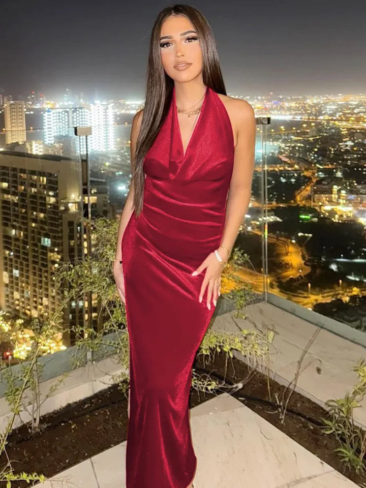 Maxi Velvet Dress with Dropped Collar and Open Back - Marla