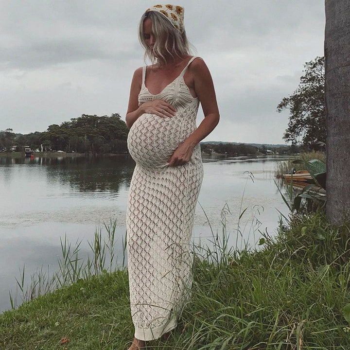 Knitted beach maxi dress with slit - Kochav