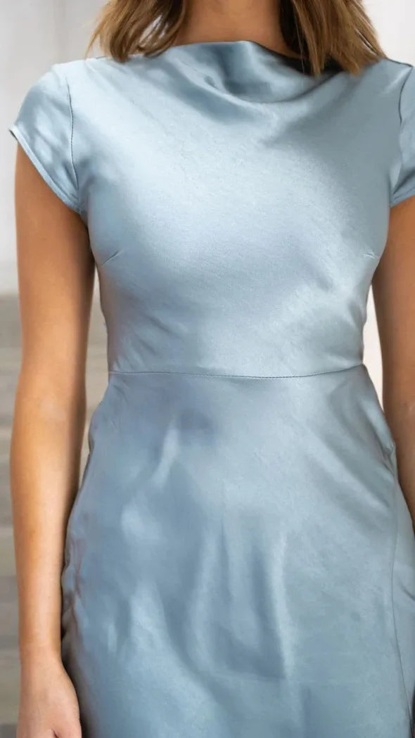 Midi satin dress with slit and open back design - Shray