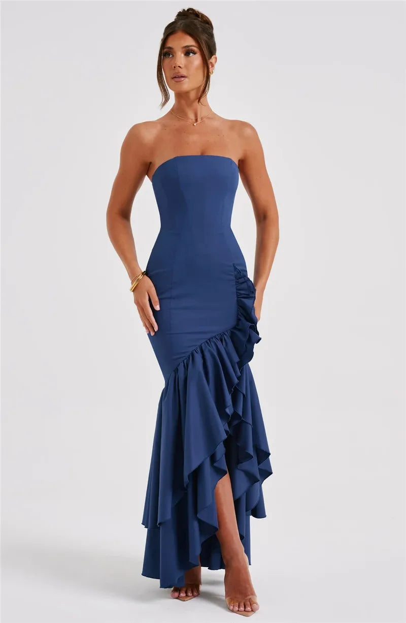Maxi strapless ruffled dress with slit design - Rita