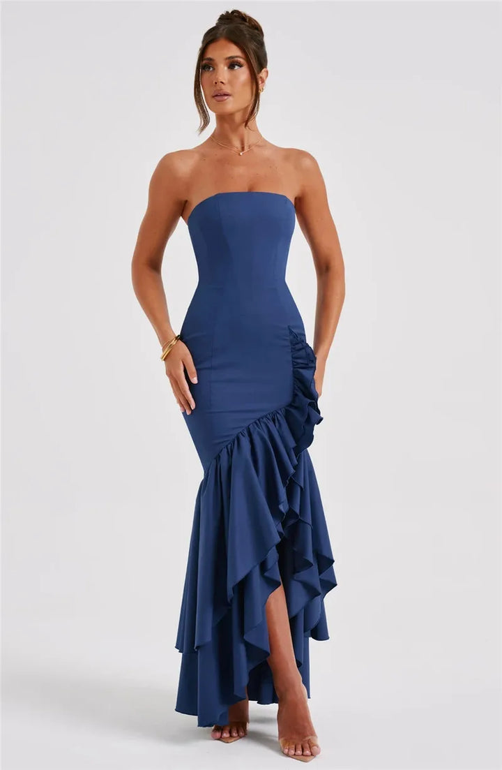 Maxi strapless ruffled dress with slit design - Rita
