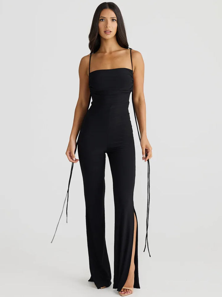 Long Open-Back Jumpsuit with Pedal Push Pants - Melenia