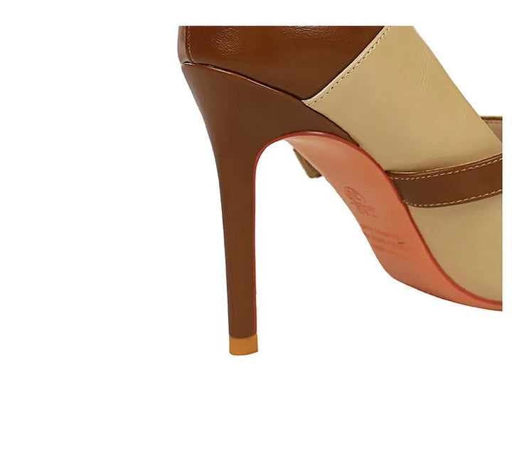 Faux Leather Pointed Heel Shoes with Buckle Decoration - Margaret