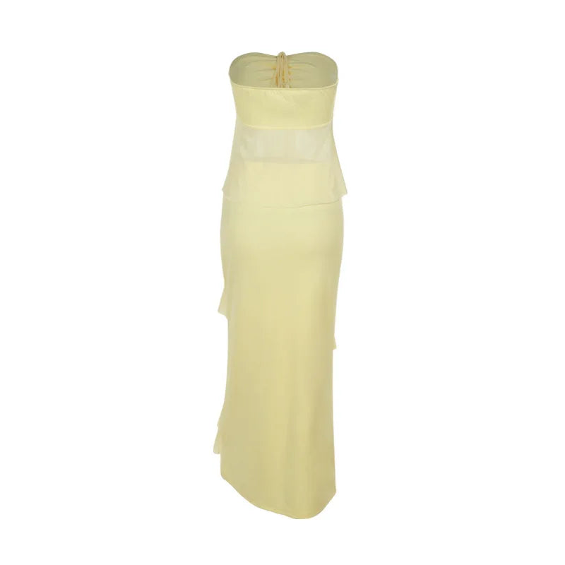 Two-Piece Set with Strapless Top and Maxi Skirt with Ruffle Detail - Sunny