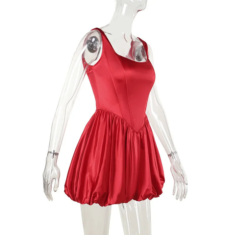 Balloon Cut Satin Mini Dress - Shandy