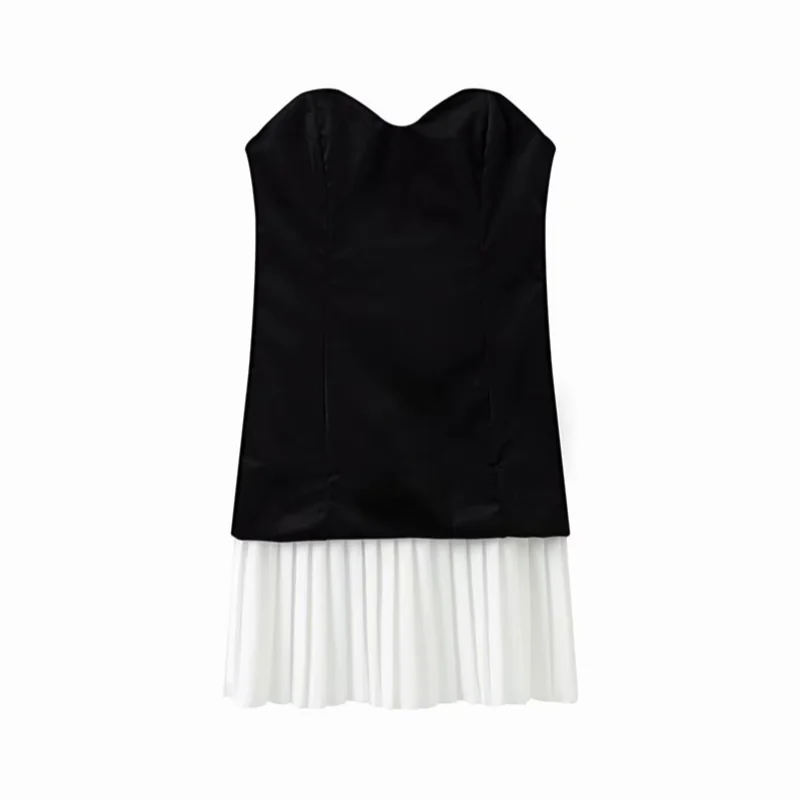 Strapless Velvet Mini Dress with Pleated Skirt Design - Evie