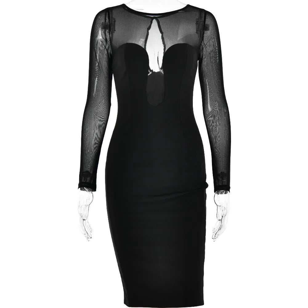 Midi Dress with Chiffon Detail - Tanir