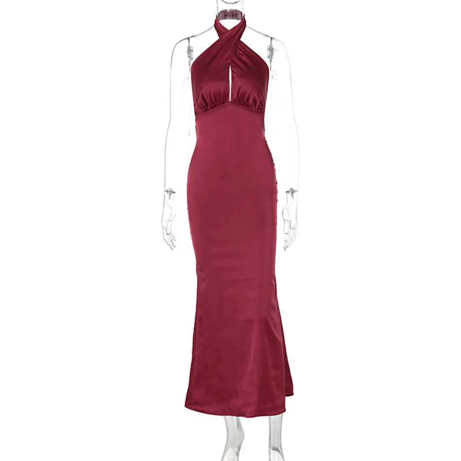 Elegant Maxi Dress with Cross Design and Open Back - Rachel