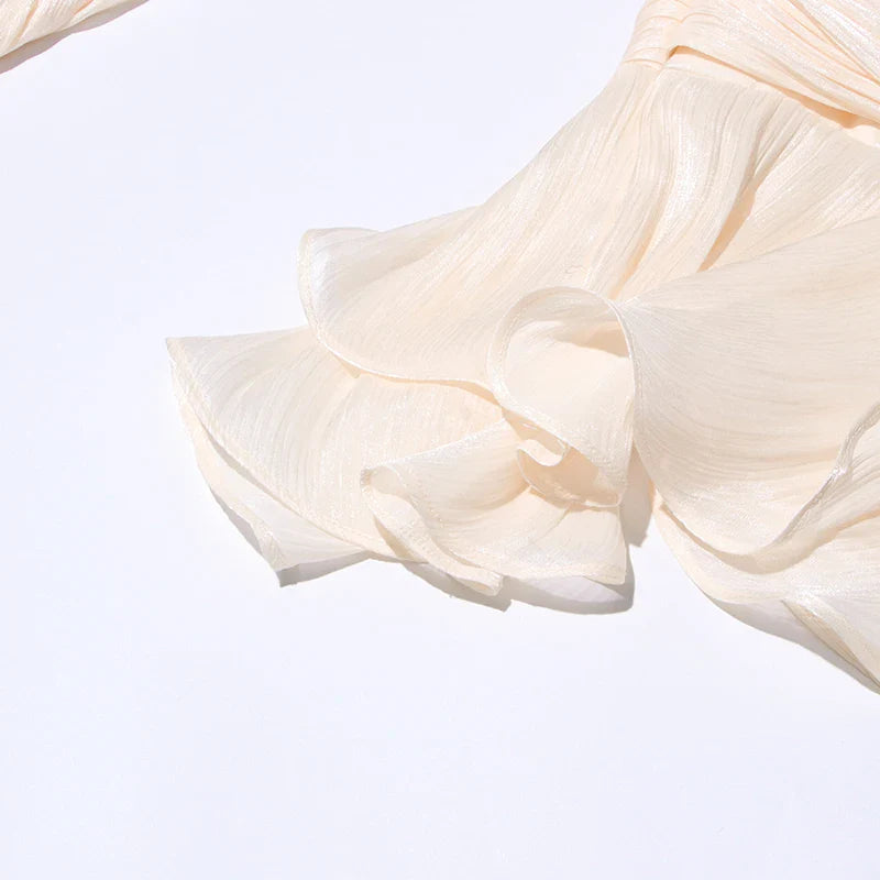 Ruched Mini Dress with Ruffle Detail, Shiny Chiffon Fabric - Lucille