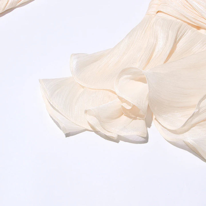 Ruched Mini Dress with Ruffle Detail, Shiny Chiffon Fabric - Lucille