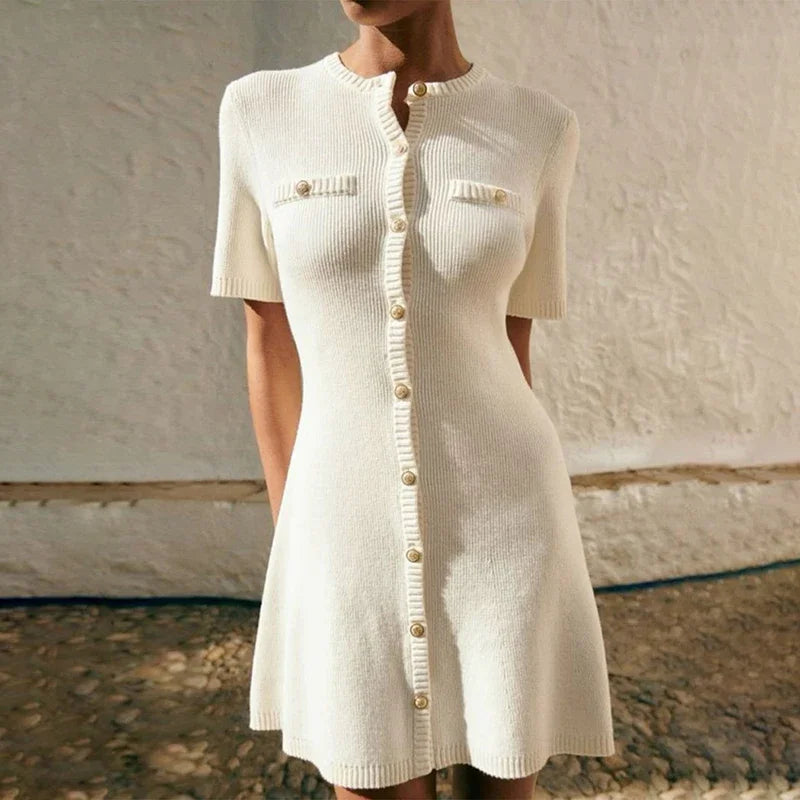 Knitted Mini Dress with Button Embellishment - Mary
