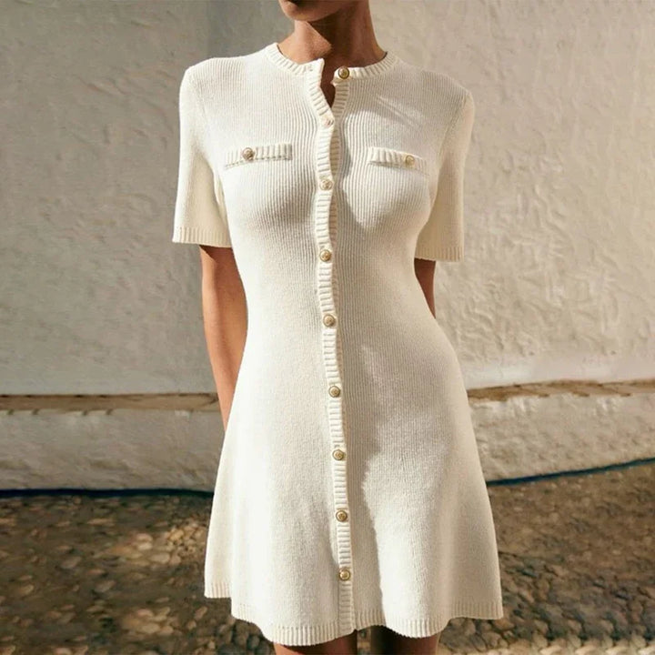 Knitted Mini Dress with Button Embellishment - Mary