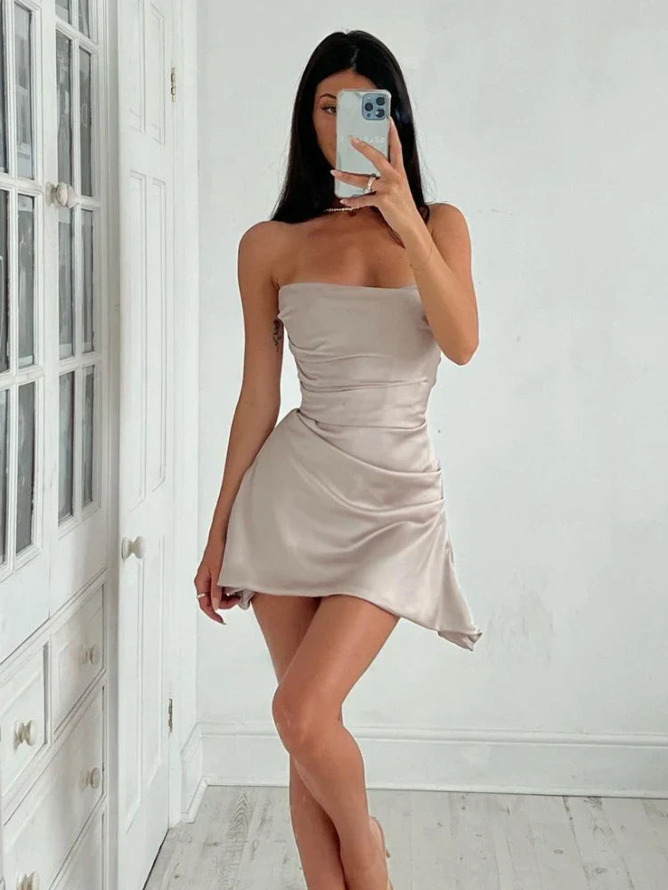 Strapless Satin Mini Dress - Lavi