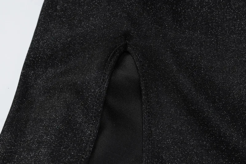 Sequin Maxi Dress with Slit and Open Back Tie Detail - Leila