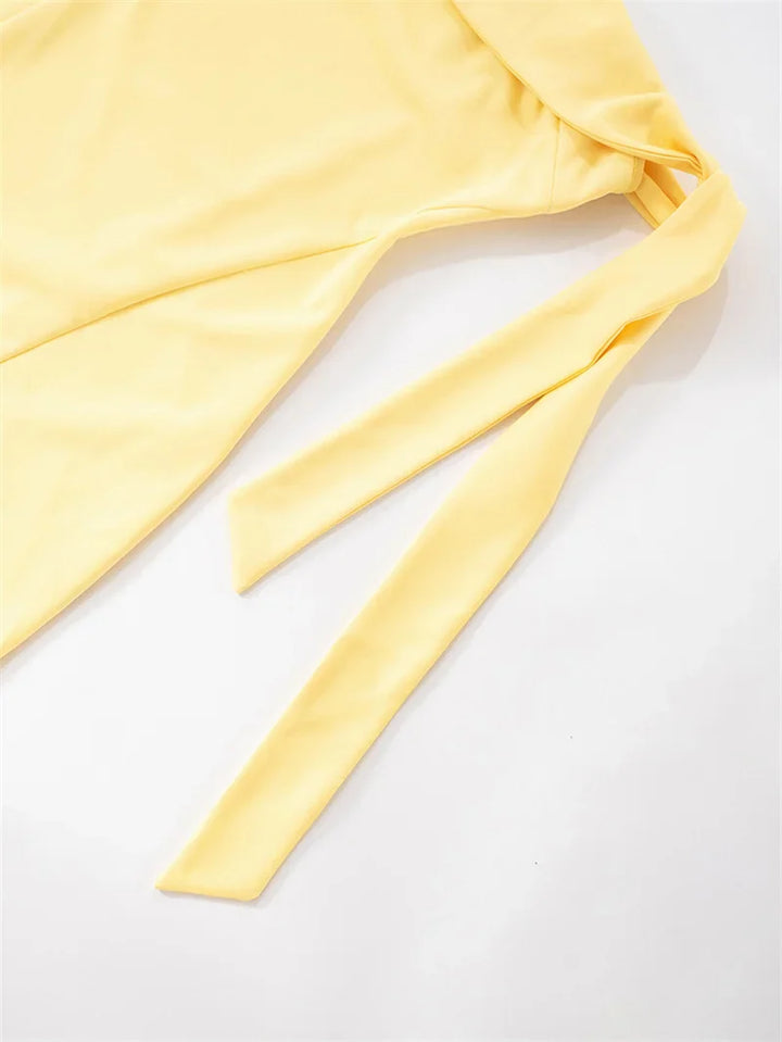 Mini A-line dress with bare shoulders decorated with tie - Sheli