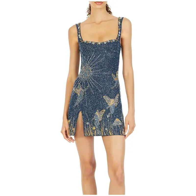3D Print Sequin Mini Dress - Celine