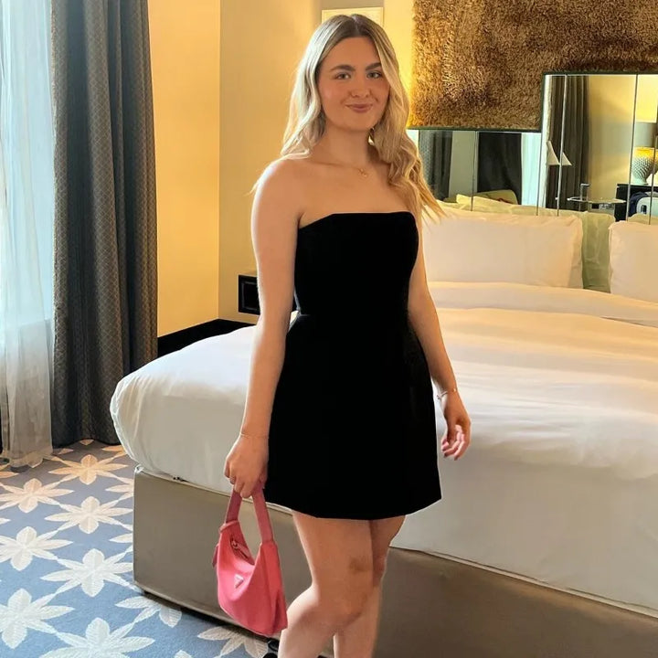 Strapless A-Line Mini Dress with Faux Pocket Detail - Angeles
