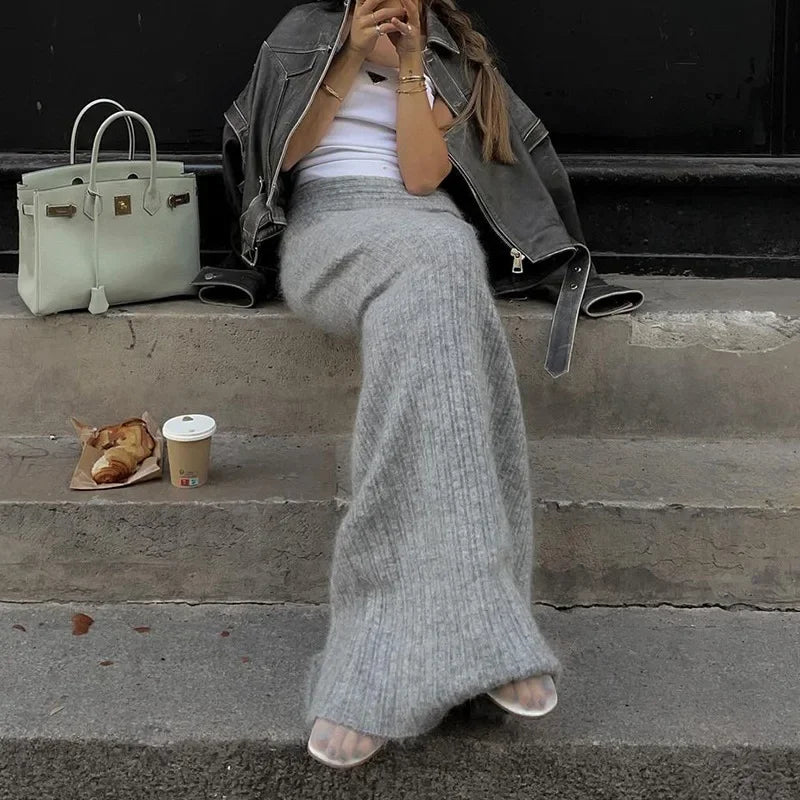 Two-Piece Knit Set with Off-Shoulder Top and Maxi Skirt - Ilona