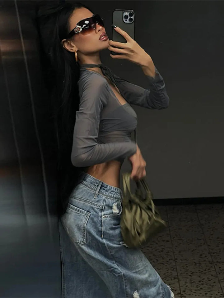 Mesh Shirt with Asymmetric Cut - Nyx