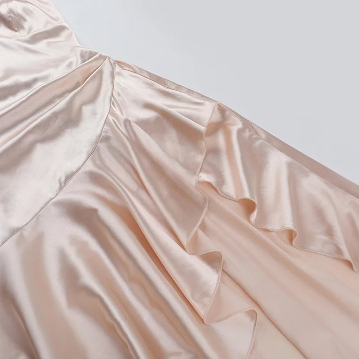 Satin Maxi Dress with Ruffle and Slit Detail - Siana