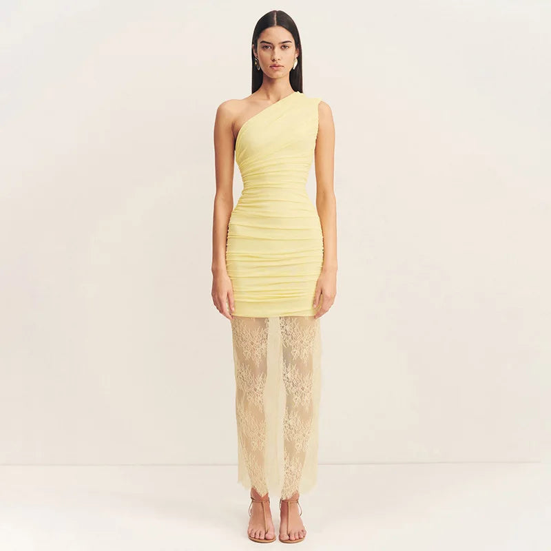 Maxi dress with ruching and lace design - Ameriza