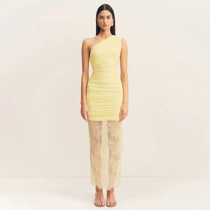 Maxi dress with ruching and lace design - Ameriza