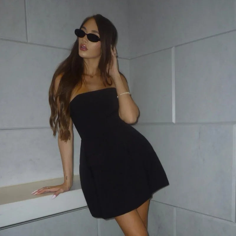 Strapless A-Line Mini Dress with Faux Pocket Detail - Angeles