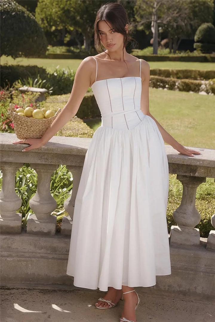Country Style Maxi Dress with A-Line and Spaghetti Straps - Joelle