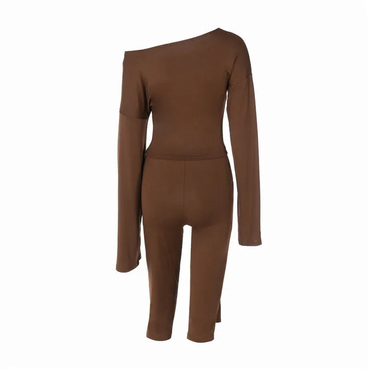 Two-piece set with three-quarter leggings with tie design and bell sleeve top - Candy