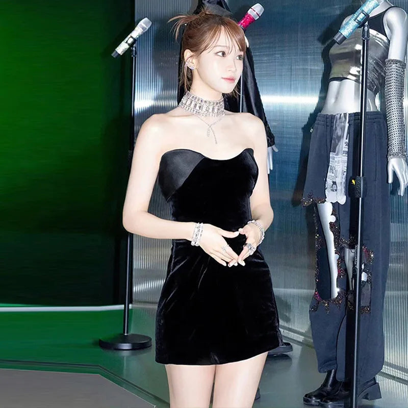 Velvet Strapless Mini Dress - Dorin
