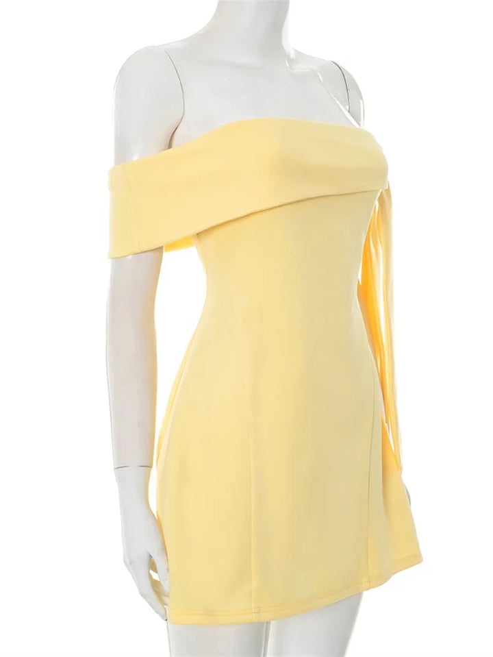 Mini A-line dress with bare shoulders decorated with tie - Sheli