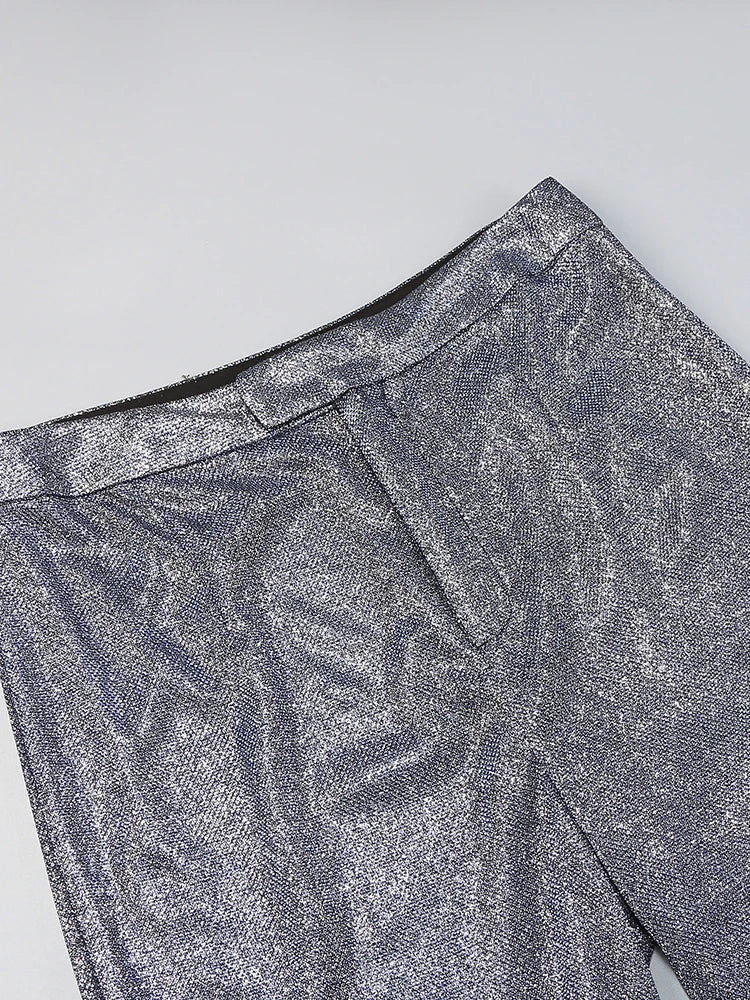 Three-Piece Glitter Suit with Bra, Blazer, and High-Waisted Pedal Pusher Pants - Glory