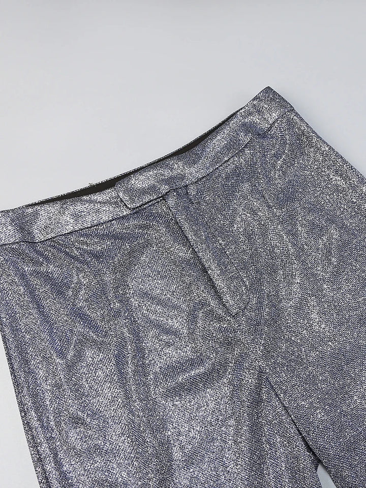 Three-Piece Glitter Suit with Bra, Blazer, and High-Waisted Pedal Pusher Pants - Glory