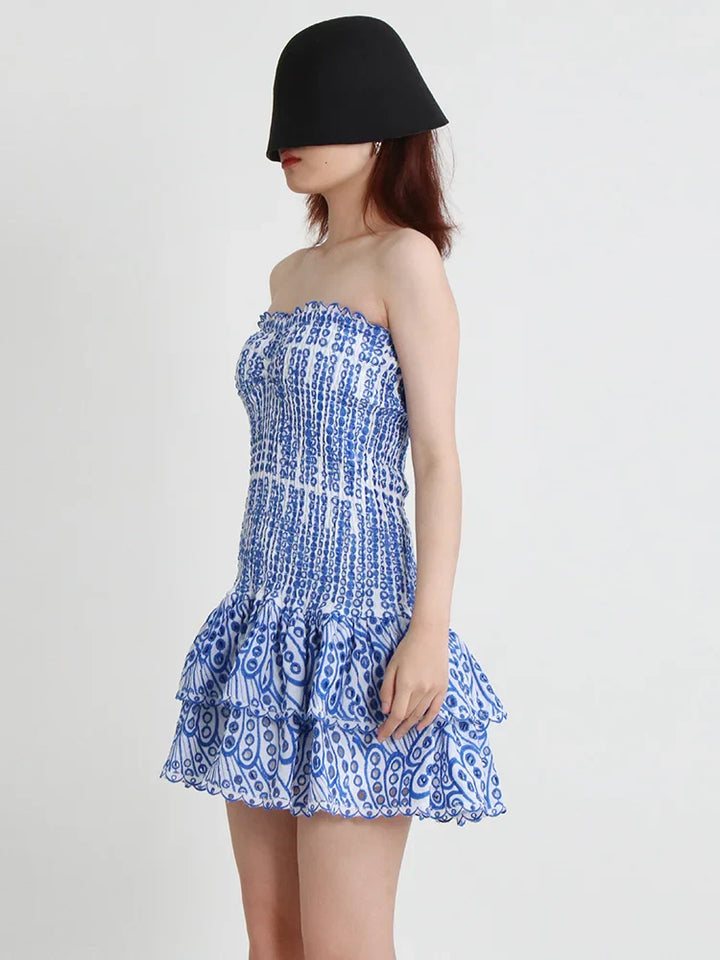 Strapless Mini Dress with Ruching and Ruffle - Diane