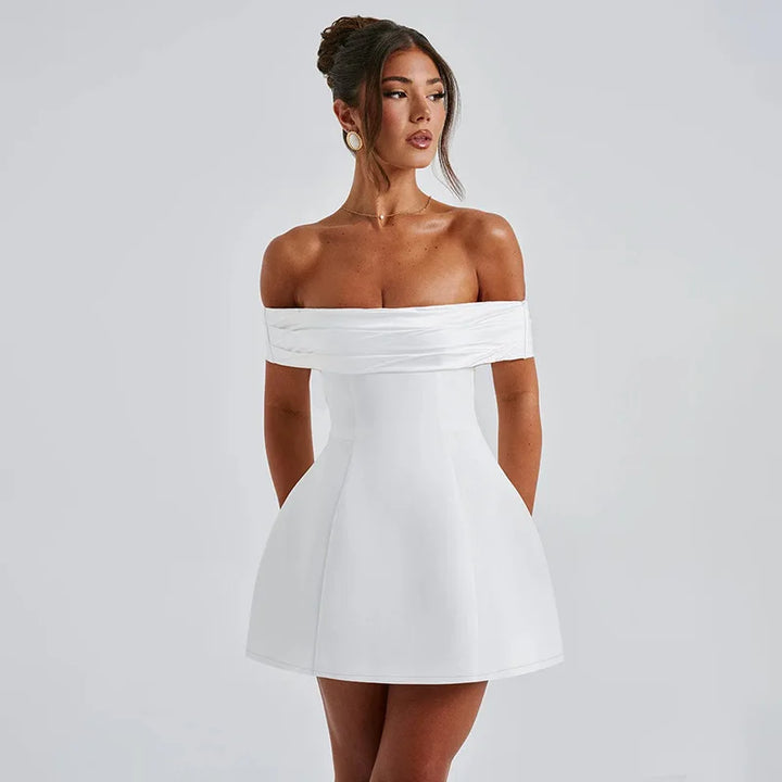 Mini dress with satin off-shoulder straps - Sia