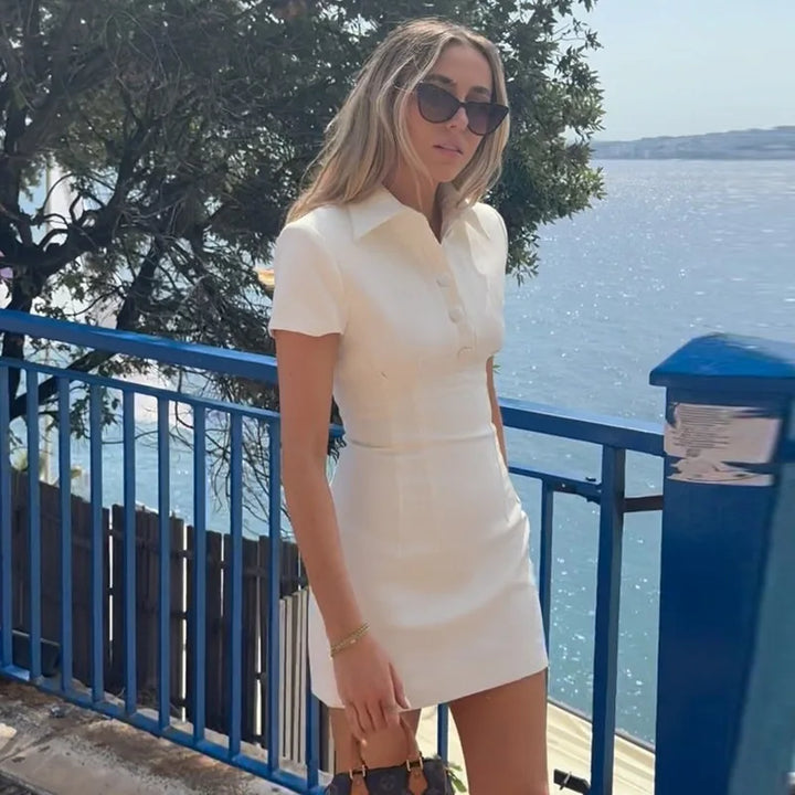 Tailored Mini Dress with Polo Collar - Patrisia