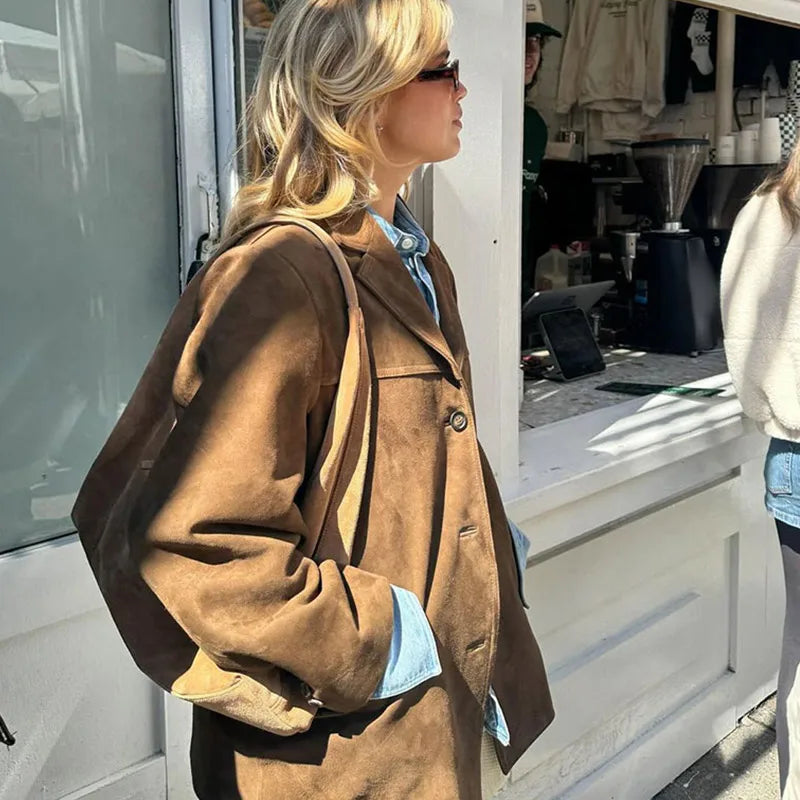 Suede Jacket with Button Details - Jale