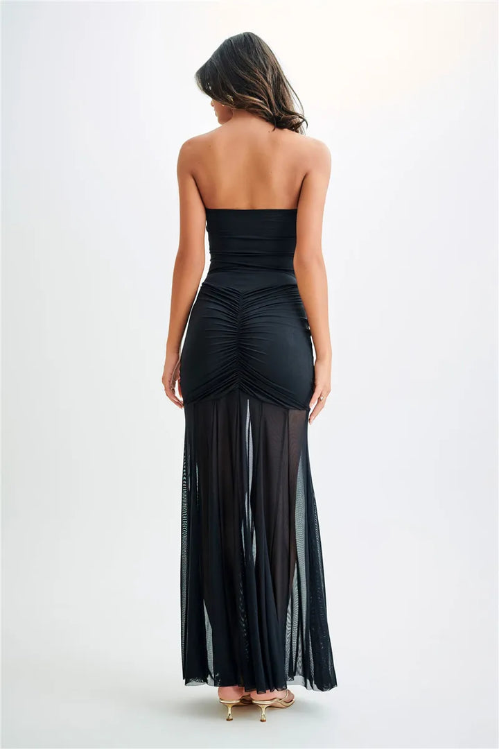 Chiffon Maxi Dress with Gathered Off-the-Shoulder Design - Delilah