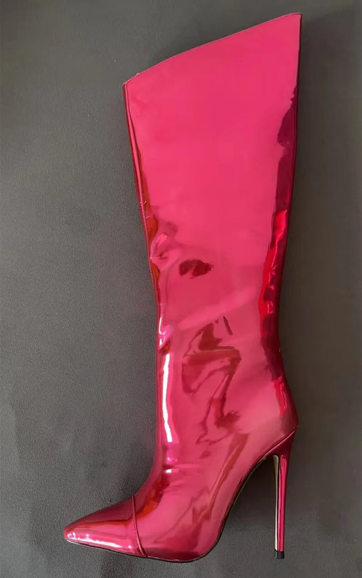 High Pointed Toe Heel Boots with Glossy Leather Design - Sloane