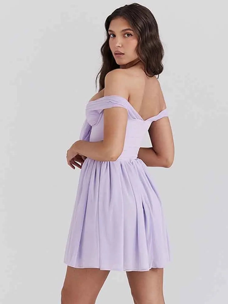 A-line Chiffon Mini Dress with Off-Shoulder - Naya