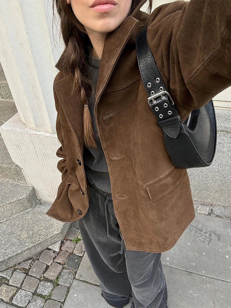Suede Jacket with Button Details - Jale