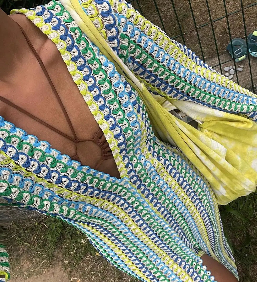 Crochet Beach Maxi Dress with Slit Design - Laila