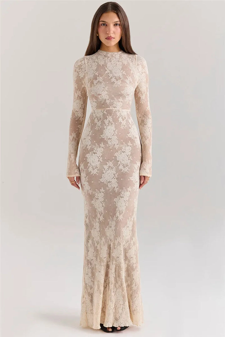 Modest maxi lace dress with opaque lining - Arbel