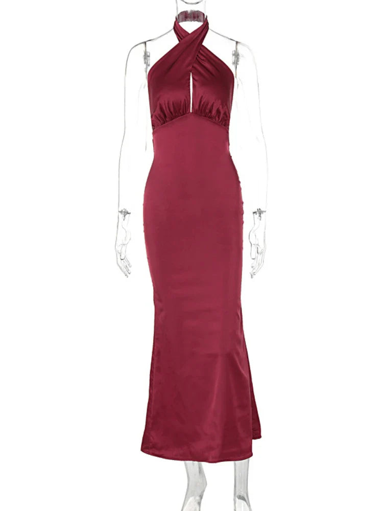 Elegant Maxi Dress with Cross Design and Open Back - Rachel